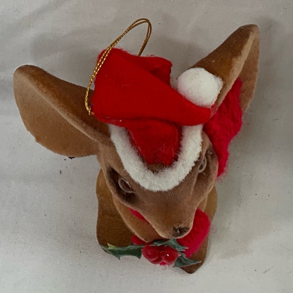 Vintage Brown Fuzzy Christmas Mouse Tree Ornament With Gold Hanger String - Picture 6 of 7